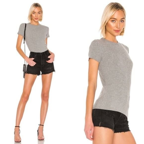ATM Wide Rib Short Sleeve Crewneck Top in Heather Gray Size Medium - Picture 2 of 11